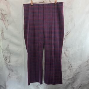 Anthropologie Pants Womens Large Red Blue Plaid High Rise Flare Pull On Maeve